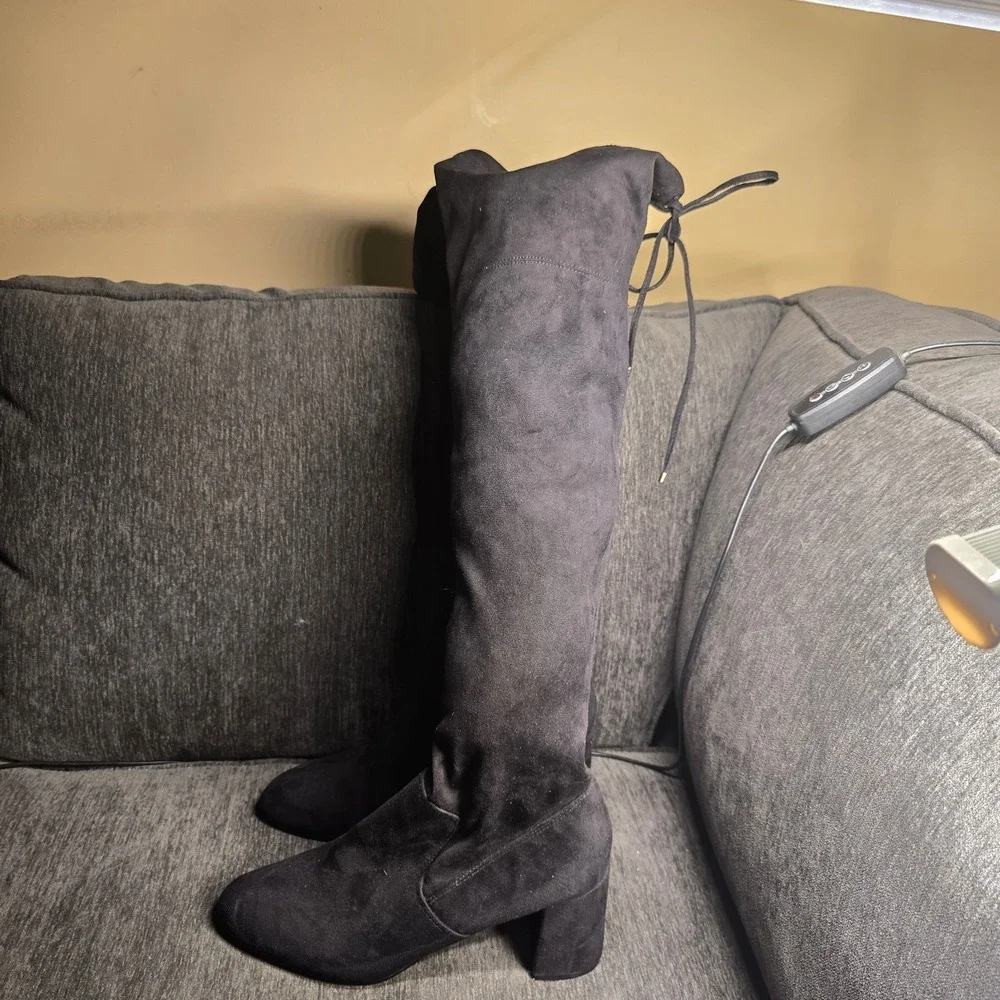 Osana Womens Black Faux‎ Suede Over The Knee Block Heel Boots OSAN01S1 Size 10M